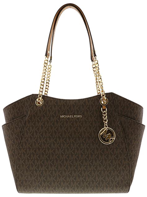 michael kors jet set chain medium leather shoulder tote|Michael Kors jet set brown.